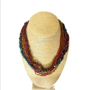 Colorful Green Purple Blue Acrylic Bead Multi Strand Choker Necklace